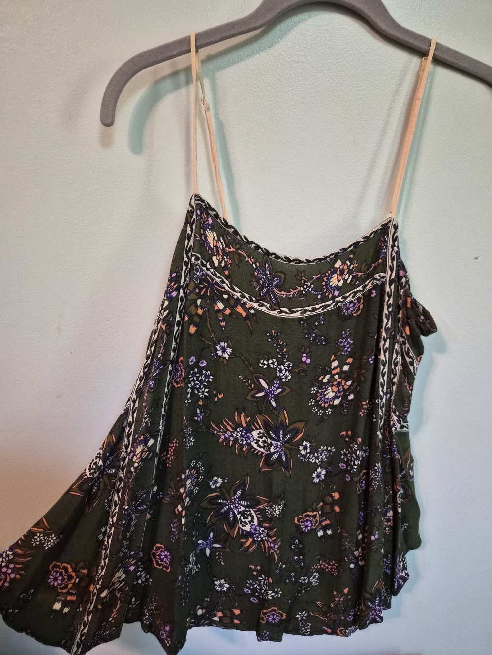 Free People Olive Green Floral Spaghetti Strap Camisole